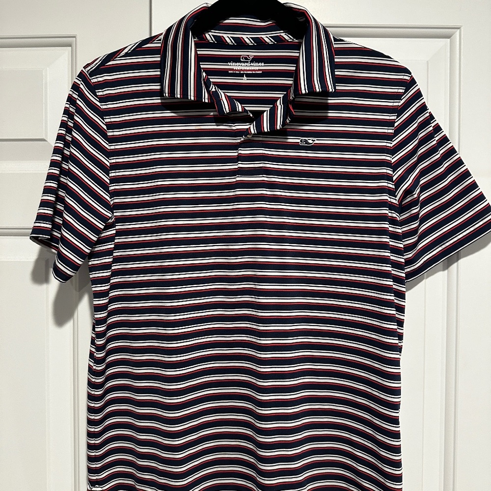 Vineyard Vines Tri-color Stripe Performance Polo - boys LARGE